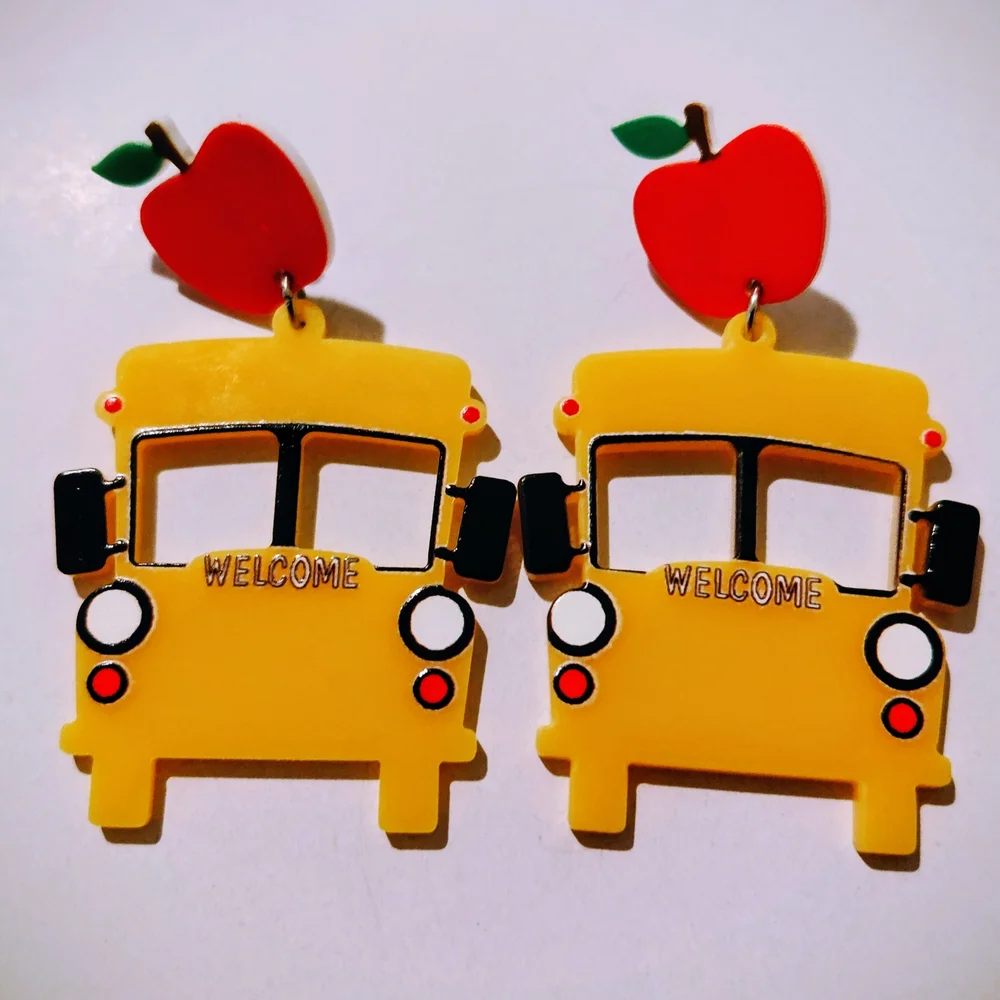 Yellow School Bus Earrings for Kids - Picture 1 of 1